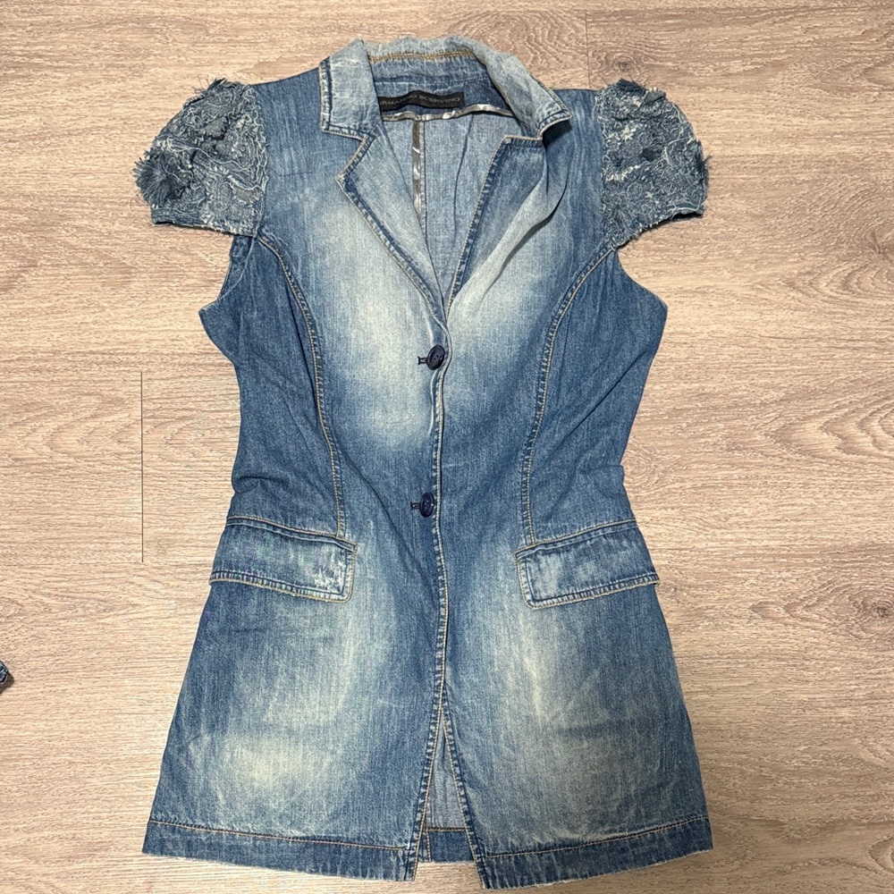 Ermanno Scervino Women’s Denim Jacket with Textured Sleeves